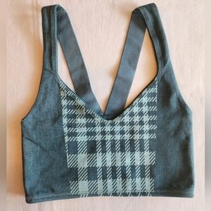 FP Movement by Free People Plaid Sports Bra in Teal and Light Mint